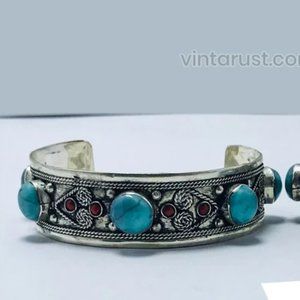 Single  Handmade Kuchi Silver Cuff Bracelet: Tribal Boho Statement Jewelry